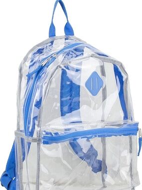 Eastsport Transparent Clear Backpack with Front Pocket, Adjustable Straps Blue